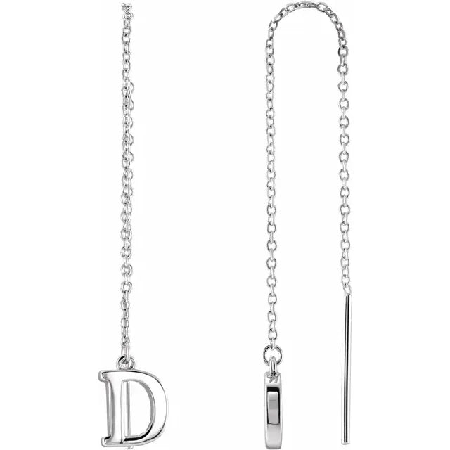 14K White Single Initial Chain Earring - plushtrap