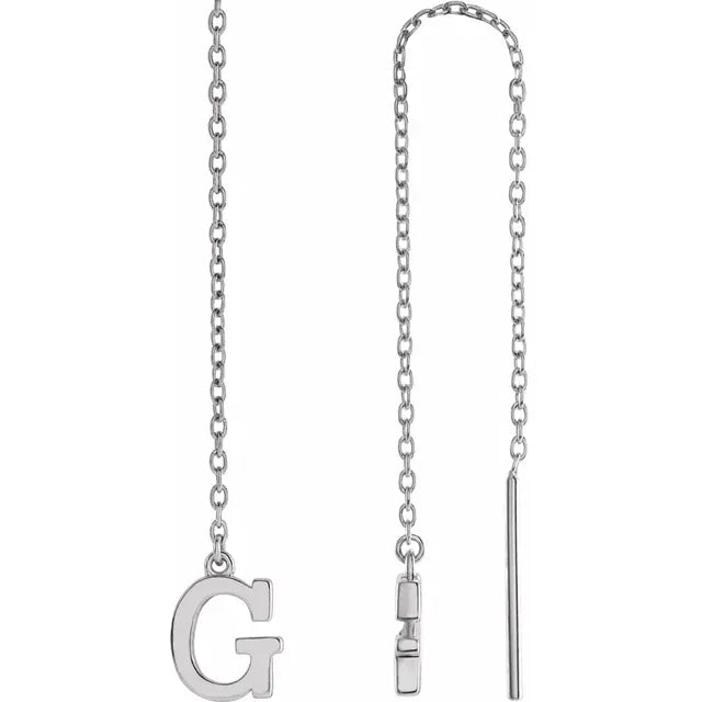 14K White Single Initial Chain Earring - plushtrap