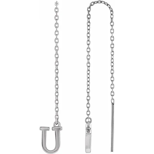 14K White Single Initial Chain Earring - plushtrap