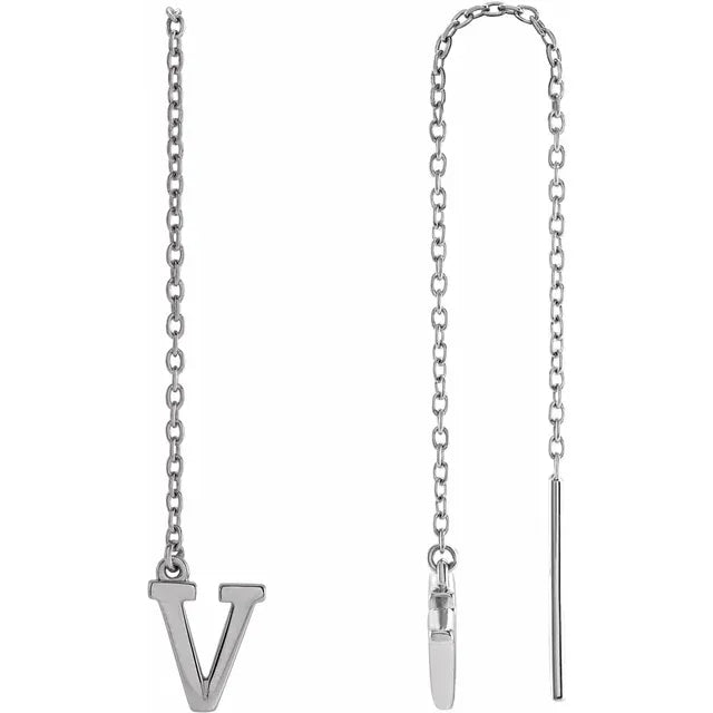 14K White Single Initial Chain Earring - plushtrap