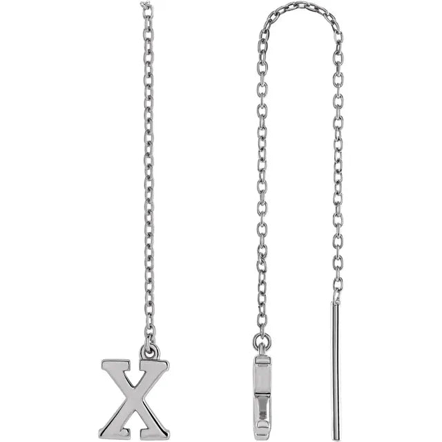 14K White Single Initial Chain Earring - plushtrap