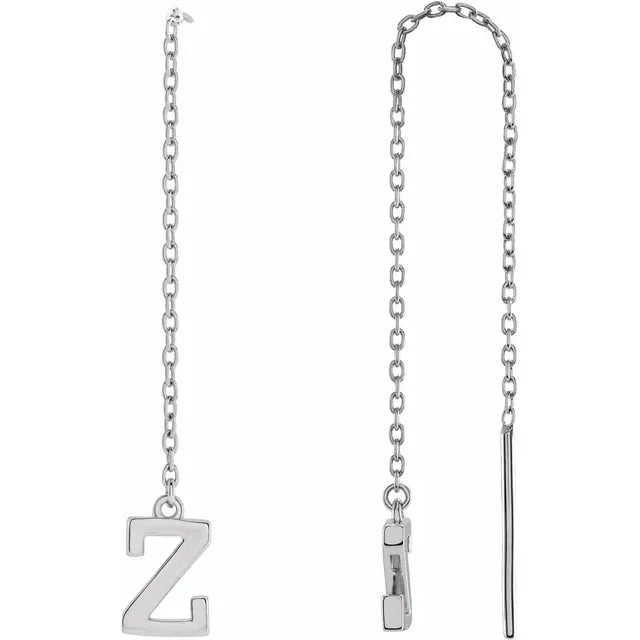 14K White Single Initial Chain Earring - plushtrap