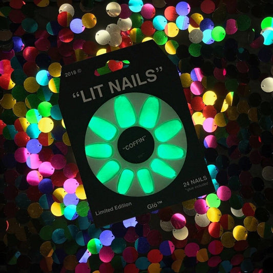 Coffin Glow in the Dark Neon Yellow Instant Acrylic Nails - plushtrap_