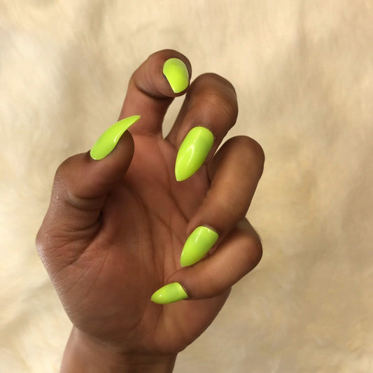 Stiletto Glow in the Dark Neon Yellow Instant Acrylic Nails - plushtrap_