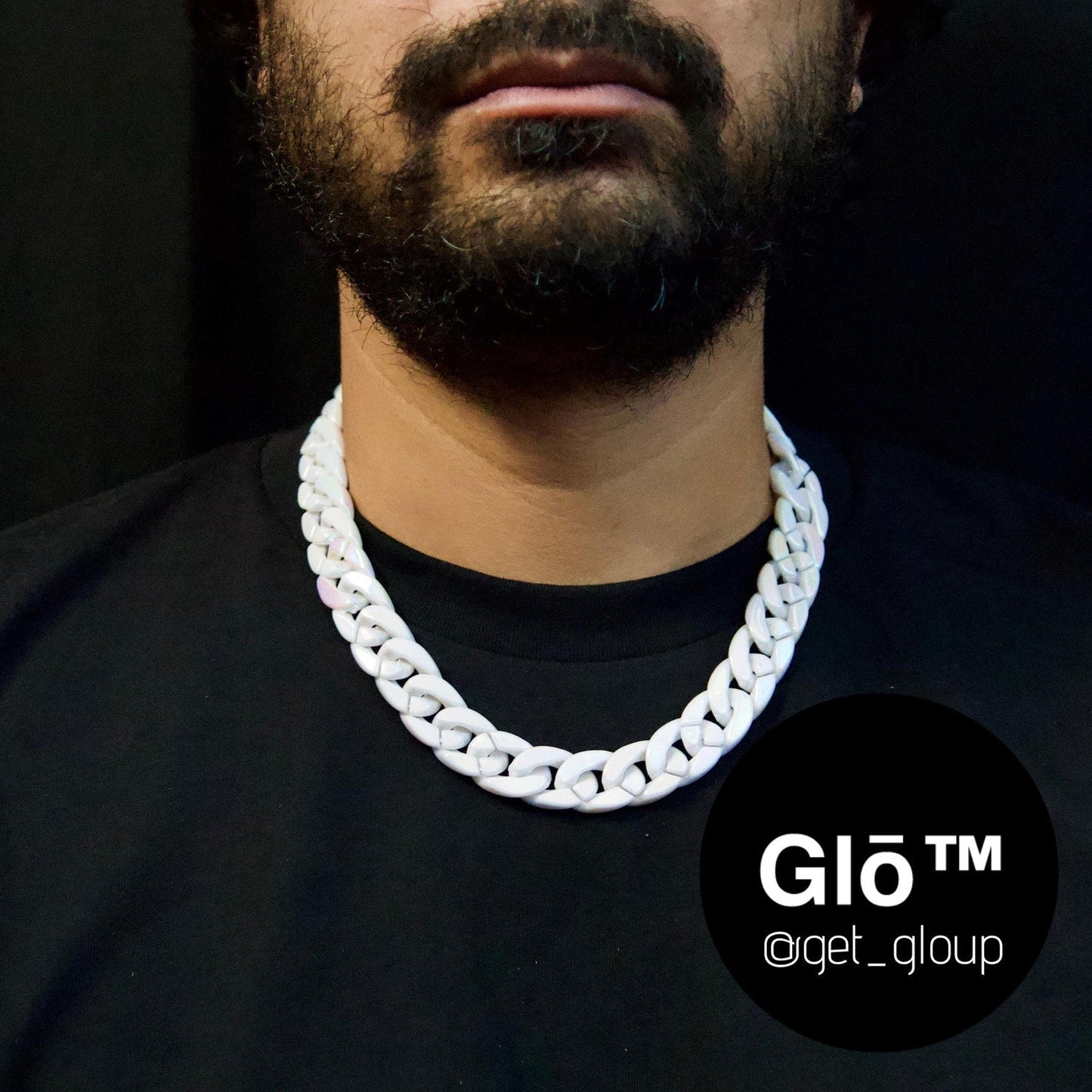 White Opal Medium Cuban Link Choker Acrylic Glass Chain - plushtrap_