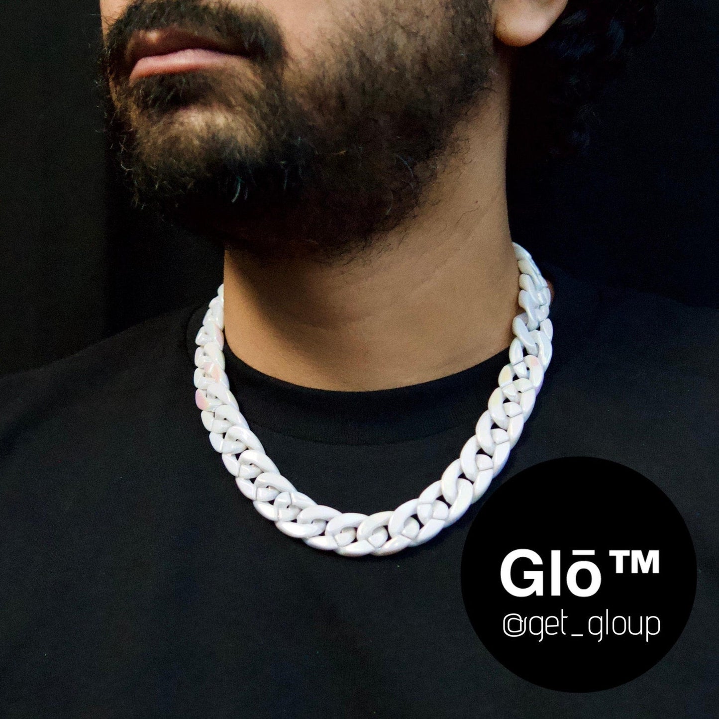 White Opal Medium Cuban Link Choker Acrylic Glass Chain - plushtrap_