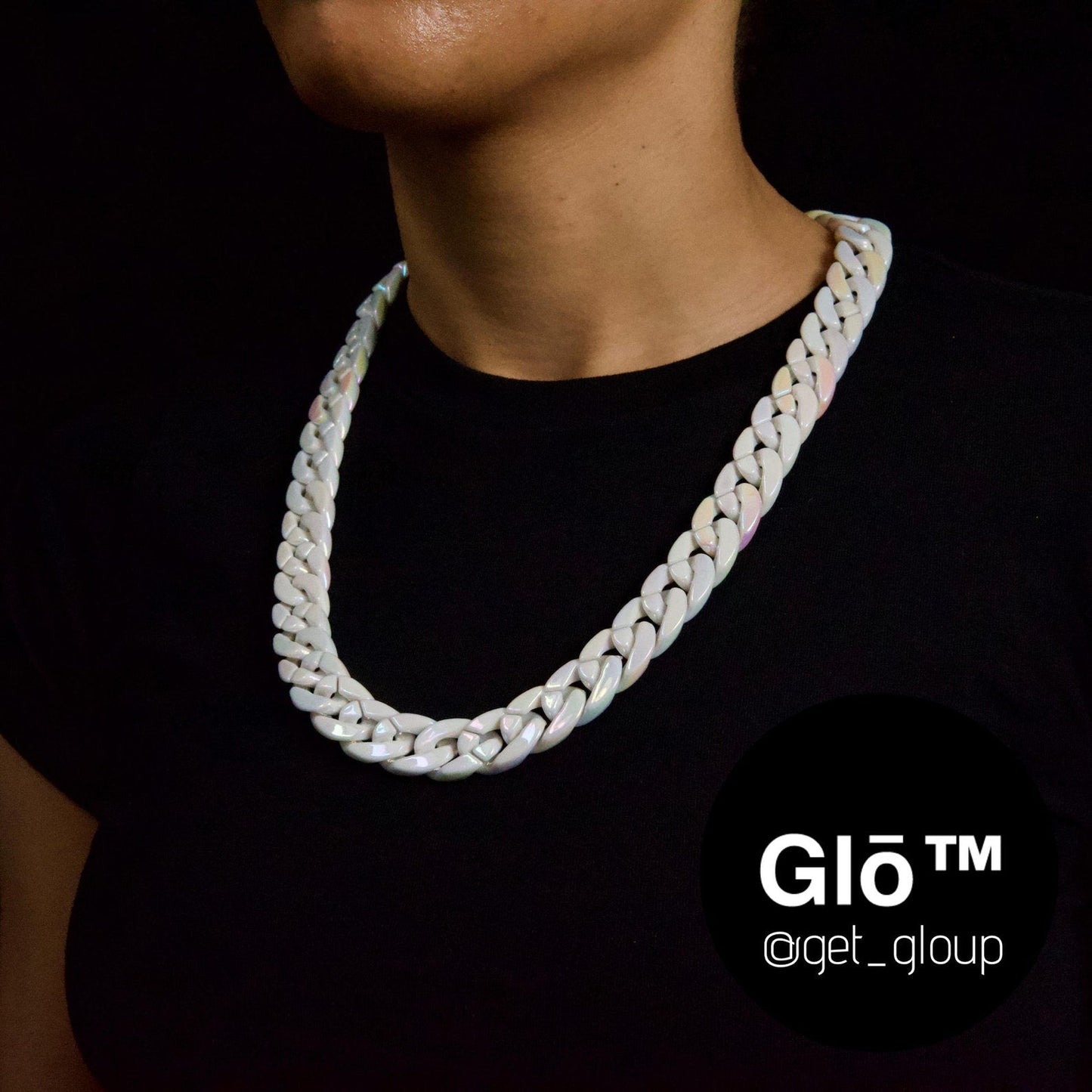 White Opal Medium Cuban Link Necklace Acrylic Glass Chain - plushtrap_