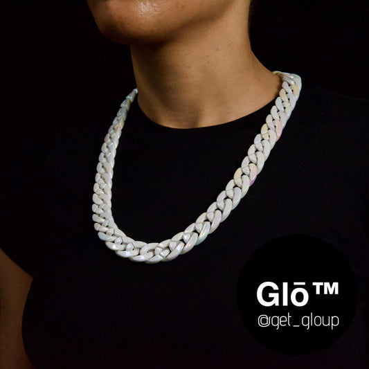 White Opal Medium Cuban Link Necklace Acrylic Glass Chain - plushtrap_