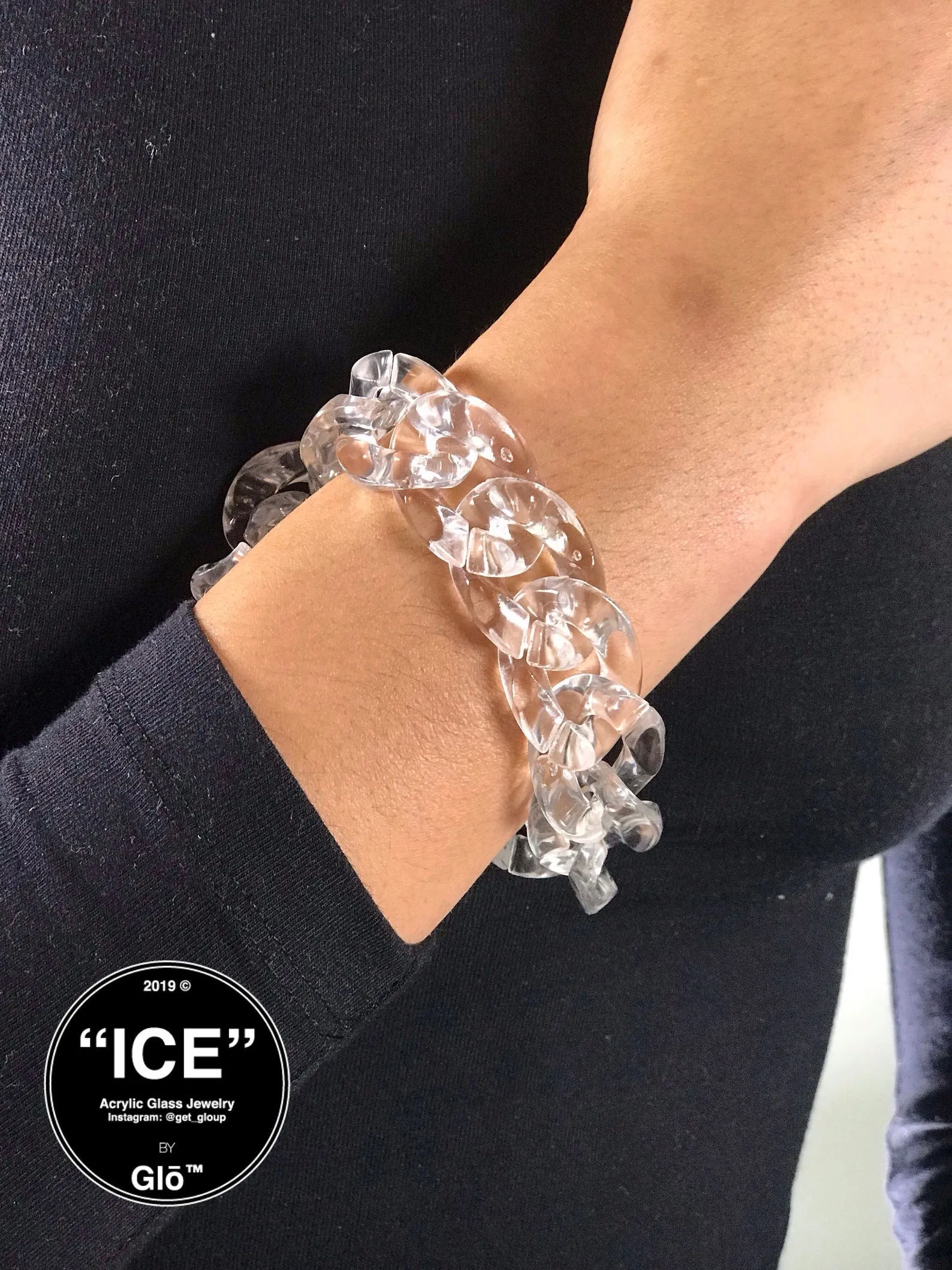 Clear Large Cuban Link Bracelet. Acrylic glass Chain - plushtrap_