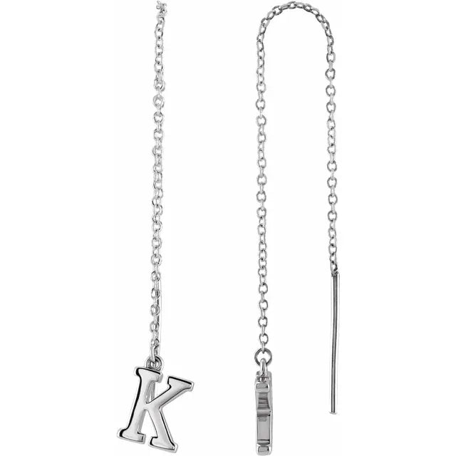 14K White Single Initial Chain Earring - plushtrap