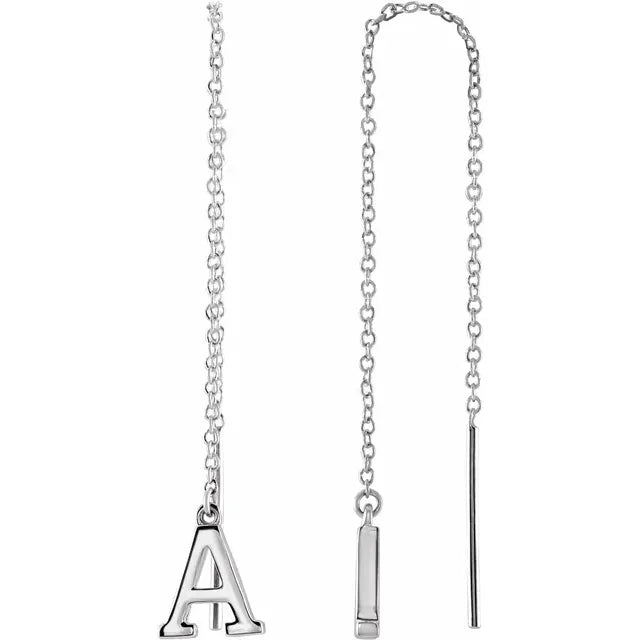14K White Single Initial Chain Earring - plushtrap