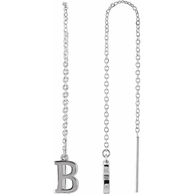14K White Single Initial Chain Earring - plushtrap