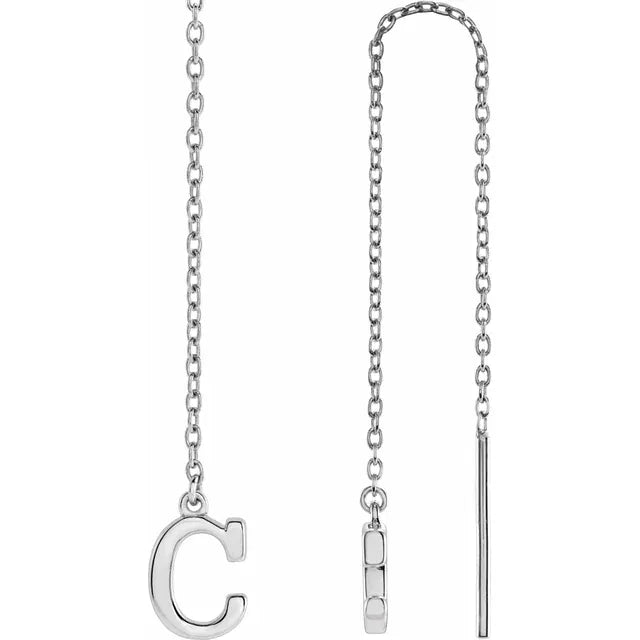 14K White Single Initial Chain Earring - plushtrap
