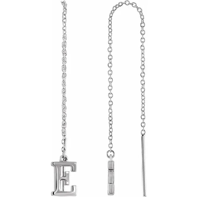 14K White Single Initial Chain Earring - plushtrap