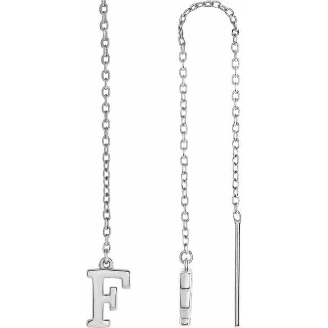 14K White Single Initial Chain Earring - plushtrap