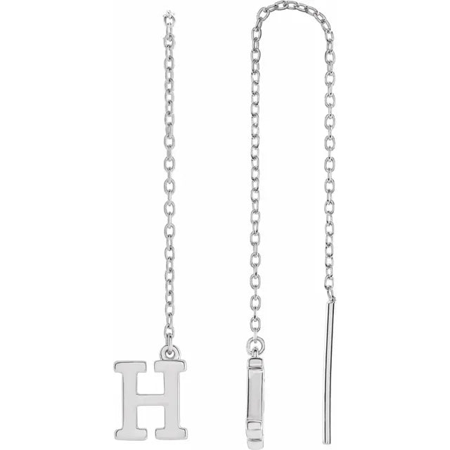 14K White Single Initial Chain Earring - plushtrap
