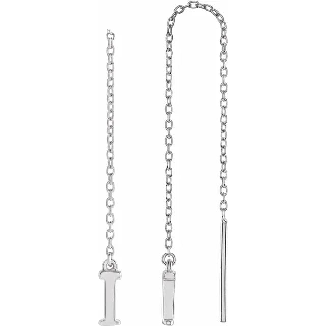 14K White Single Initial Chain Earring - plushtrap