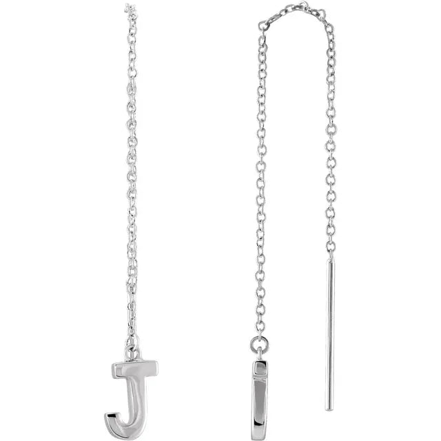 14K White Single Initial Chain Earring - plushtrap