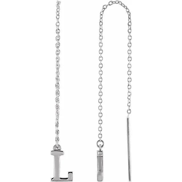 14K White Single Initial Chain Earring - plushtrap