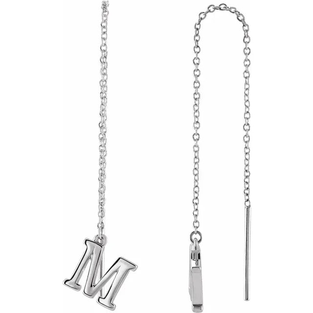 14K White Single Initial Chain Earring - plushtrap