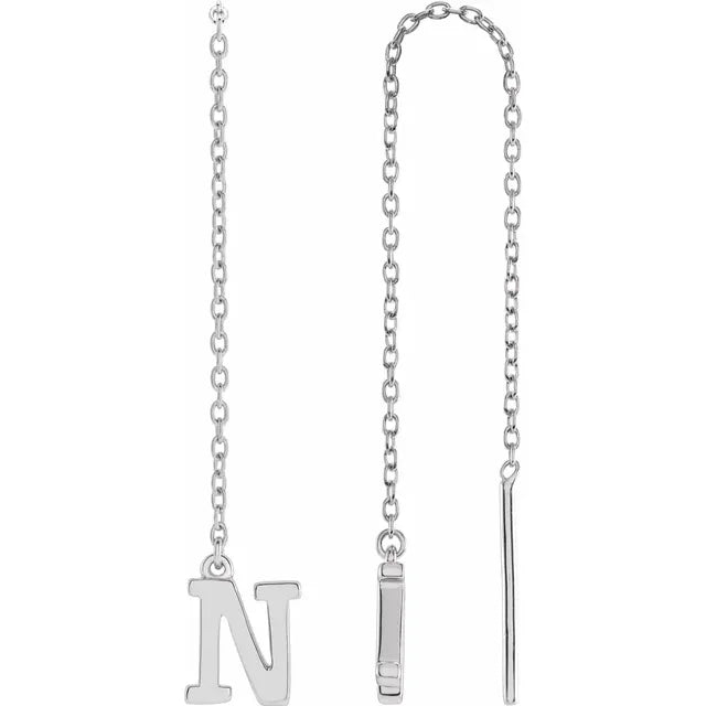 14K White Single Initial Chain Earring - plushtrap