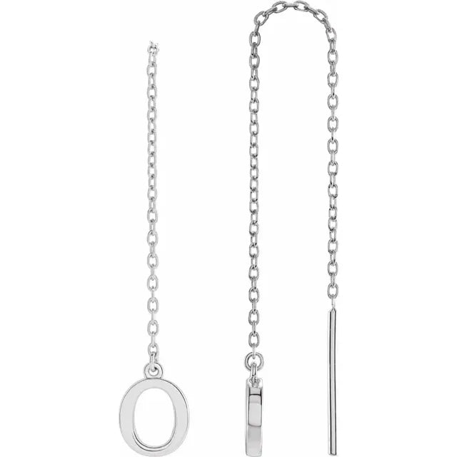 14K White Single Initial Chain Earring - plushtrap