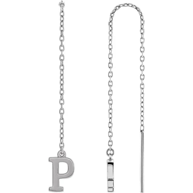 14K White Single Initial Chain Earring - plushtrap