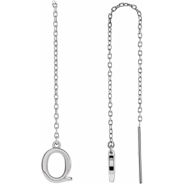 14K White Single Initial Chain Earring - plushtrap