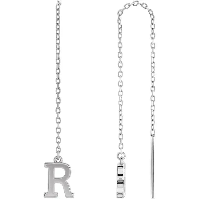 14K White Single Initial Chain Earring - plushtrap