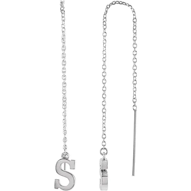 14K White Single Initial Chain Earring - plushtrap