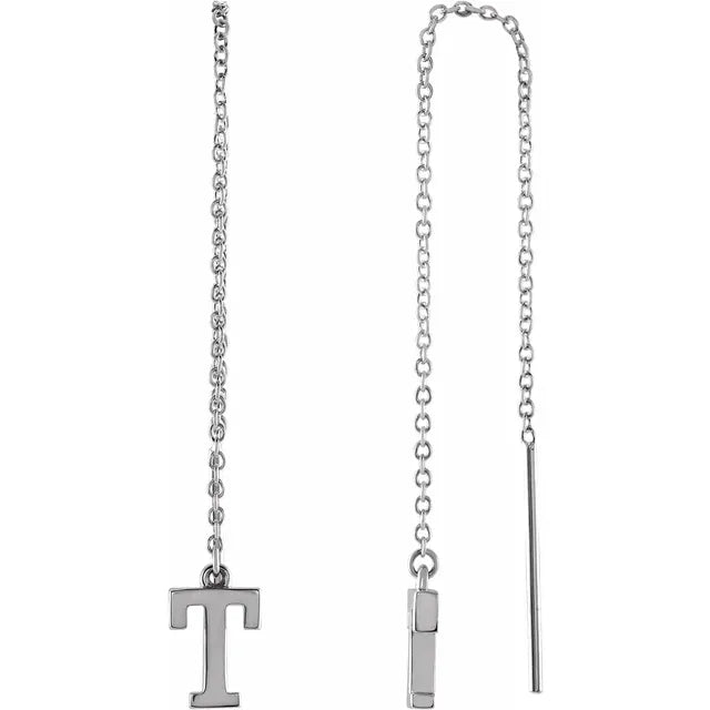 14K White Single Initial Chain Earring - plushtrap