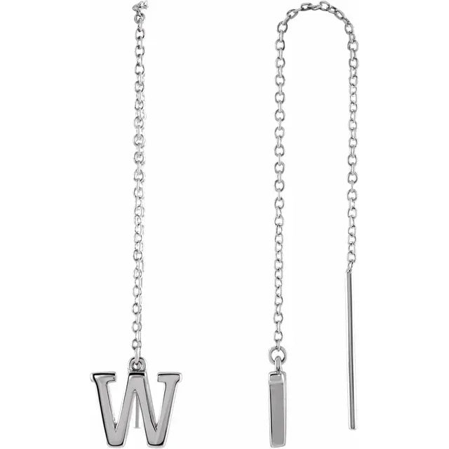 14K White Single Initial Chain Earring - plushtrap