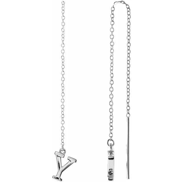 14K White Single Initial Chain Earring - plushtrap