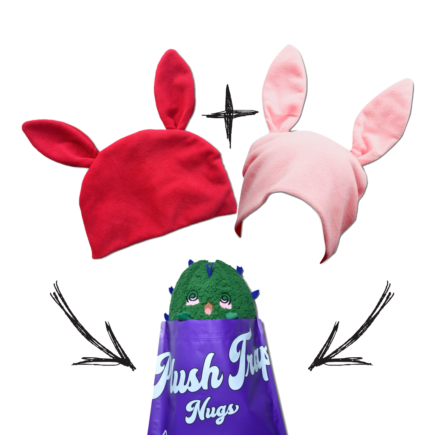 Kawaii Winter Bundle – 2 Bunny Beanies + Cannabis Plushie (Save $12) - plushtrap