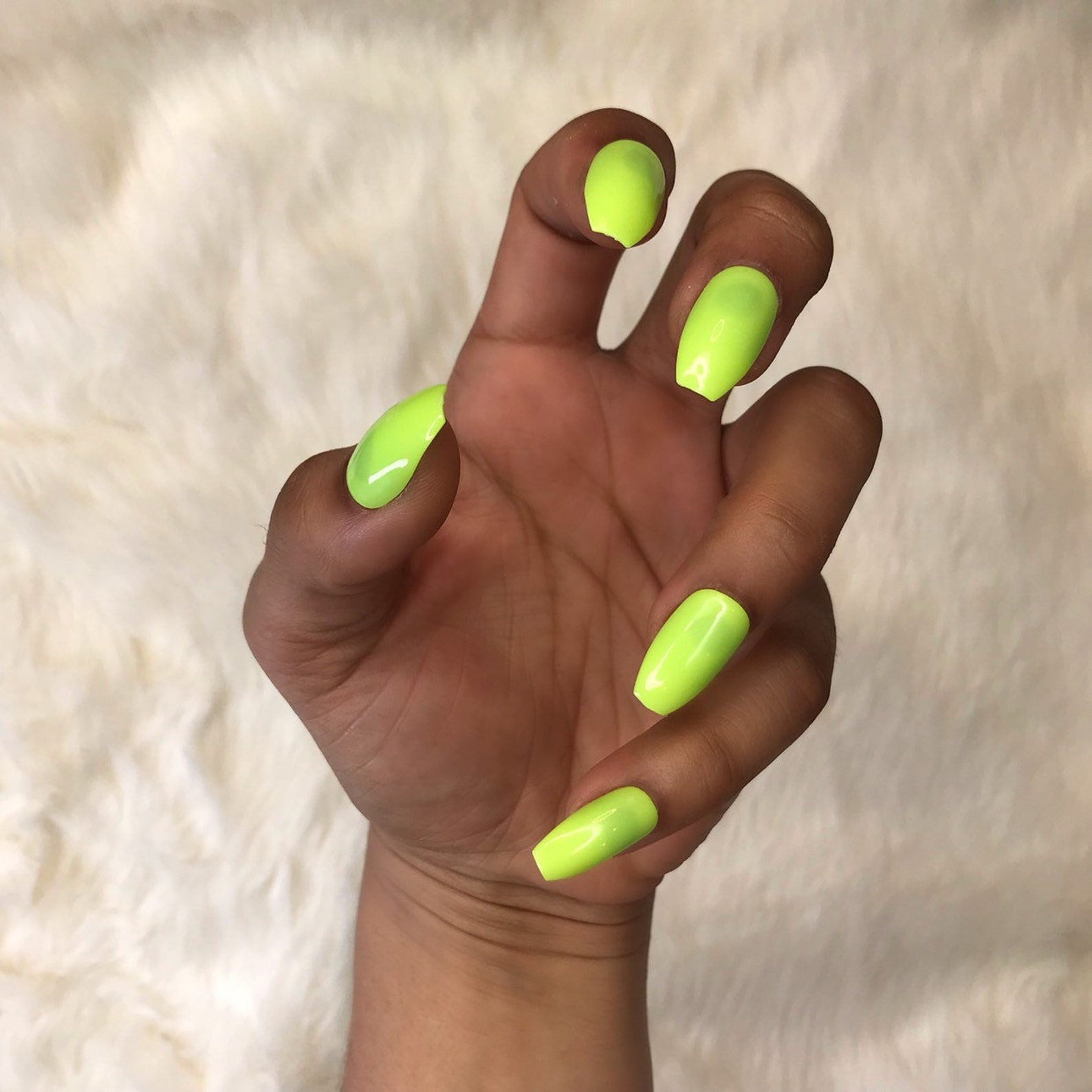 Coffin Glow in the Dark Neon Yellow Instant Acrylic Nails - plushtrap_