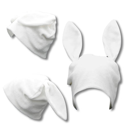 White Fleece Bunny Beanie - plushtrap_pwfbb